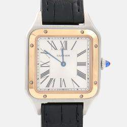 Pre Owned Cartier Santos Dumont W2SA0011 Quartz White 18K Rose Gold Stainless Steel Women's Wristwatch 32mm