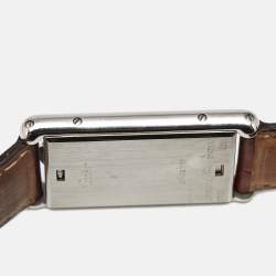 مملوكة مسبقًا Cartier Tank Basculante W1014458 Silver Dial Stainless Steel Alligator Leather Women's Wristwatch 25.40 mm