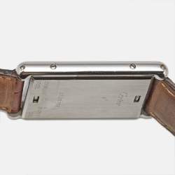 مملوكة مسبقًا Cartier Tank Basculante W1014458 Silver Dial Stainless Steel Alligator Leather Women's Wristwatch 25.40 mm
