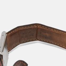 مملوكة مسبقًا Cartier Tank Basculante W1014458 Silver Dial Stainless Steel Alligator Leather Women's Wristwatch 25.40 mm