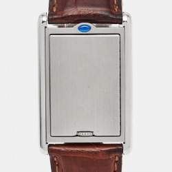مملوكة مسبقًا Cartier Tank Basculante W1014458 Silver Dial Stainless Steel Alligator Leather Women's Wristwatch 25.40 mm