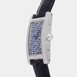 مملوكة مسبقًا Cartier Tank Americaine WB706131 Quartz Blue Dial 18k White Gold Women's Wristwatch 19mm