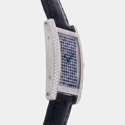 مملوكة مسبقًا Cartier Tank Americaine WB706131 Quartz Blue Dial 18k White Gold Women's Wristwatch 19mm