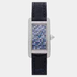 مملوكة مسبقًا Cartier Tank Americaine WB706131 Quartz Blue Dial 18k White Gold Women's Wristwatch 19mm