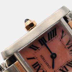 Pre Owned Cartier Tank Francaise W51027Q4 Quartz Pink Shell 18k Rose Gold Stainless Steel Women's Wristwatch 20 mm