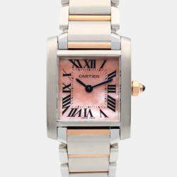 Pre Owned Cartier Tank Francaise W51027Q4 Quartz Pink Shell 18k Rose Gold Stainless Steel Women's Wristwatch 20 mm