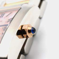 Pre Owned Cartier Tank Francaise W51027Q4 Quartz Pink Shell 18k Rose Gold Stainless Steel Women's Wristwatch 20 mm