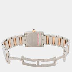 Pre Owned Cartier Tank Francaise W51027Q4 Quartz Pink Shell 18k Rose Gold Stainless Steel Women's Wristwatch 20 mm