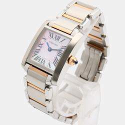 Pre Owned Cartier Tank Francaise W51027Q4 Quartz Pink Shell 18k Rose Gold Stainless Steel Women's Wristwatch 20 mm