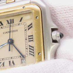 Pre Owned Cartier Panthere 83083241 Quartz White 18k Yellow Gold Stainless Steel Women's Wristwatch 26 mm