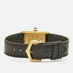 Pre Owned ساعة يد نسائية كارتتيه تانك كوارتز أسود ذهب أصفر عيار 18 20 مم