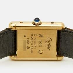 Pre Owned ساعة يد نسائية كارتتيه تانك كوارتز أسود ذهب أصفر عيار 18 20 مم