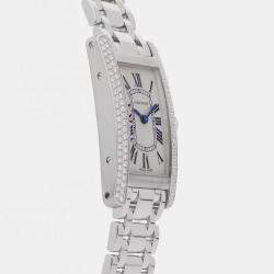 Pre Owned Pre-Owned Cartier Tank Americaine WB7018L1 Silver Quartz 18k White Gold Diamond Women's Wristwatch 19 MM
