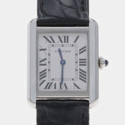 Pre Owned Cartier Tank Solo W5200005 Quartz Silver Dial Stainless Steel Women's Wristwatch 24.5mm