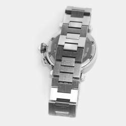 Pre Owned Cartier Pasha De Cartier GMT 2377 Silver Dial Stainless Steel Women's Wristwatch 35 mm