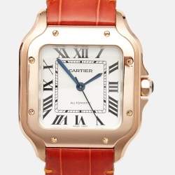 مملوكة مسبقًا Cartier Santos De Cartier WGSA0012 Silver Opaline Dial 18K Rose Gold Women's Wristwatch 35.1 mm