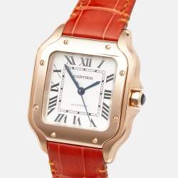 مملوكة مسبقًا Cartier Santos De Cartier WGSA0012 Silver Opaline Dial 18K Rose Gold Women's Wristwatch 35.1 mm