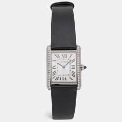 Pre Owned Cartier Tank Must Stainless Steel Diamond Women's Wristwatch 25.5 mm