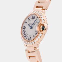 Pre Owned Pre-Owned Cartier Ballon Bleu WE9002Z3 Silver Quartz 18k Rose Gold Diamond Women's Wristwatch 28 MM