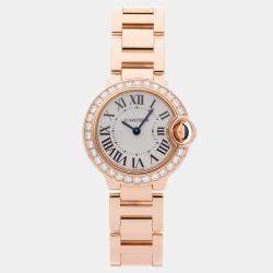 Pre Owned Pre-Owned Cartier Ballon Bleu WE9002Z3 Silver Quartz 18k Rose Gold Diamond Women's Wristwatch 28 MM