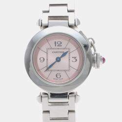 Pre Owned Cartier Pasha W3140008 Quartz Silver Dial Stainless Steel Women's Wristwatch 27mm