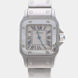 Pre Owned ساعة يد نسائية كارتييه سانتوس كوارتز ستانلس ستيل فضية 24 مم