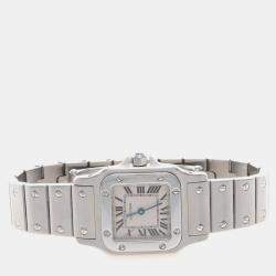 Pre Owned ساعة يد نسائية كارتييه سانتوس كوارتز ستانلس ستيل فضية 24 مم