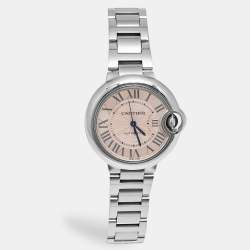 Pre Owned Cartier Ballon Bleu 3489 Pink Dial Stainless Steel Women's Wristwatch 33 mm