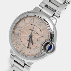 Pre Owned Cartier Ballon Bleu 3489 Pink Dial Stainless Steel Women's Wristwatch 33 mm