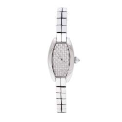 Pre Owned Cartier Diamond Pave 18K White Gold Laniere Tonneau 2545 Women's Wristwatch 16 mm