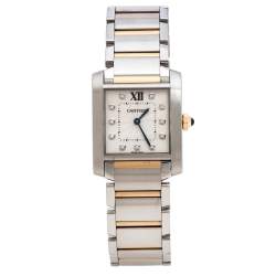 Cartier Silver 18K Rose Gold Stainless Steel Diamond Tank