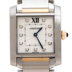 Pre Owned Cartier Silver 18K Rose Gold Stainless Steel Diamond Tank Francaise 3751 Women's Wristwatch 25 mm