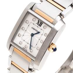 Pre Owned Cartier Silver 18K Rose Gold Stainless Steel Diamond Tank Francaise 3751 Women's Wristwatch 25 mm