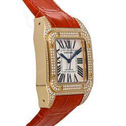 مملوكة مسبقًا Cartier White Diamonds 18K Yellow Gold Santos 100 Medium WM502051 Women's Wristwatch 44 x 33 MM