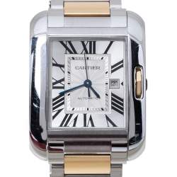 Pre Owned Cartier Silver 18K Rose Gold Stainless Steel Tank Anglaise W5310007 Women's Wristwatch 30 mm
