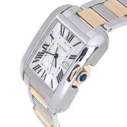 Pre Owned Cartier Silver 18K Rose Gold Stainless Steel Tank Anglaise W5310007 Women's Wristwatch 30 mm