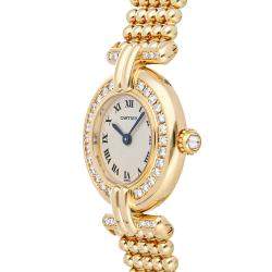 Pre Owned Cartier White Diamonds 18K Yellow Gold Colisee WB1017A8 Women's Wristwatch 24 MM