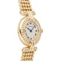 Pre Owned Cartier White Diamonds 18K Yellow Gold Colisee WB1017A8 Women's Wristwatch 24 MM