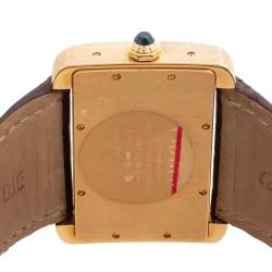 Pre Owned Cartier Cream 18K Yellow Gold Alligator Leather Tank Divan W6300856 Women's Wristwatch 38 mm
