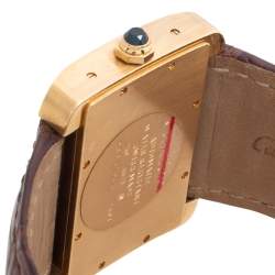 Pre Owned Cartier Cream 18K Yellow Gold Alligator Leather Tank Divan W6300856 Women's Wristwatch 38 mm