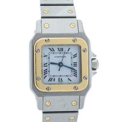 Pre Owned Cartier White 18K Yellow Gold Stainless Steel Santos Galbee Automatic Women's Wristwatch 24 mm