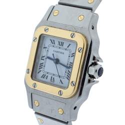 Pre Owned Cartier White 18K Yellow Gold Stainless Steel Santos Galbee Automatic Women's Wristwatch 24 mm