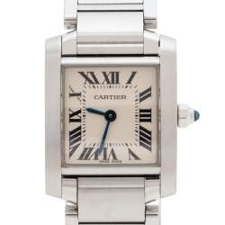 Pre Owned Cartier Metallic White Stainless Steel Tank Francaise Women's Wristwatch 20 mm