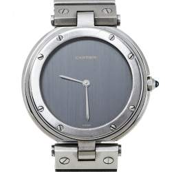 Pre Owned Cartier Grey Stainless Steel Santos Round Women's Wristwatch 32MM