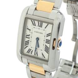 Pre Owned Cartier Silver 18K Yellow Gold & Stainless Steel Tank Anglaise 3704 Women's Wristwatch 26 mm