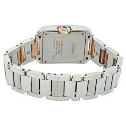Pre Owned Cartier Silver 18K Yellow Gold & Stainless Steel Tank Anglaise 3704 Women's Wristwatch 26 mm