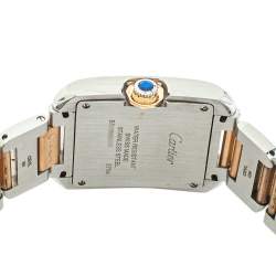 Pre Owned Cartier Silver 18K Yellow Gold & Stainless Steel Tank Anglaise 3704 Women's Wristwatch 26 mm