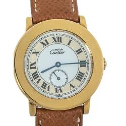 مملوكة مسبقًا Cartier White Vermeil & Leather Must de Cartier 1810 1 Women's Wristwatch 33 mm