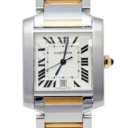 Pre Owned Cartier Silver 18K Yellow Gold & Stainless Steel Tank Francaise 2302 Women's Wristwatch 28 mm