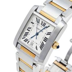 Pre Owned Cartier Silver 18K Yellow Gold & Stainless Steel Tank Francaise 2302 Women's Wristwatch 28 mm